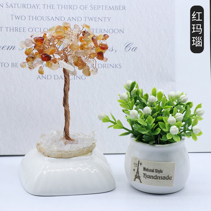 Crystal chips wrapped around the tree of life carving,70~100g