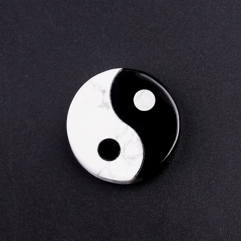White Pine and Obsidian Inlaid Black-White Taiji Yin-Yang Eight Trigrams carvings