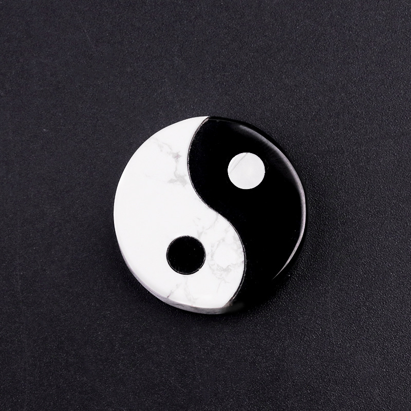 White Pine and Obsidian Inlaid Black-White Taiji Yin-Yang Eight Trigrams carvings