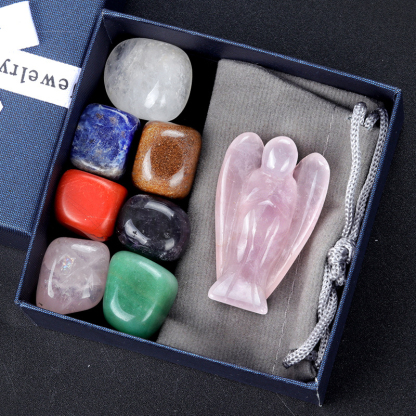 Rose Quartz Angel Seven-Color Hexagonal Prism Set