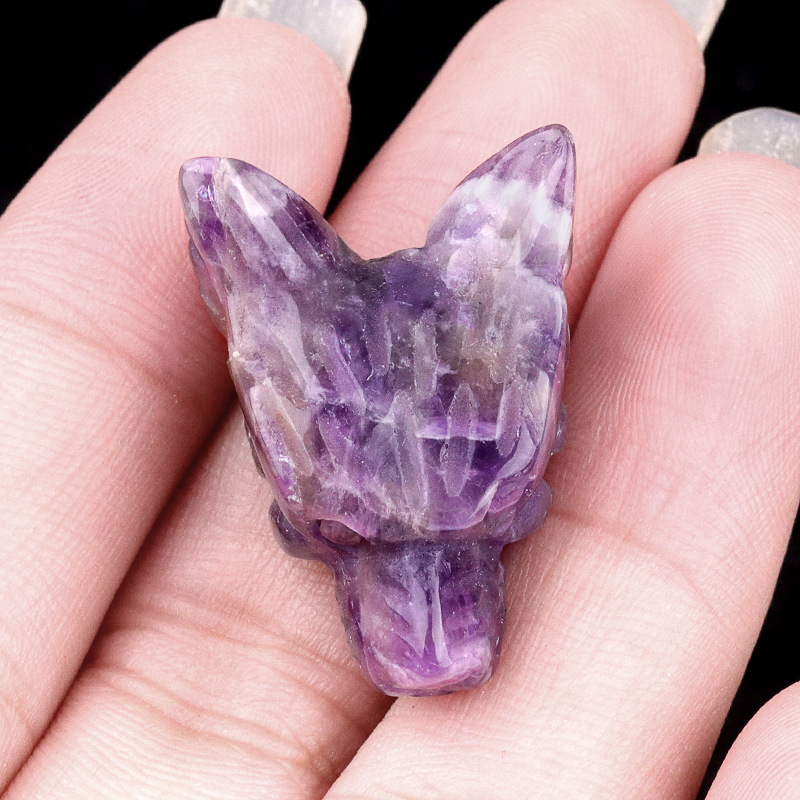 Crystal Carved Wolf Head Carvings