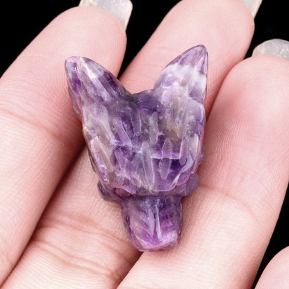 Crystal Carved Wolf Head Carvings