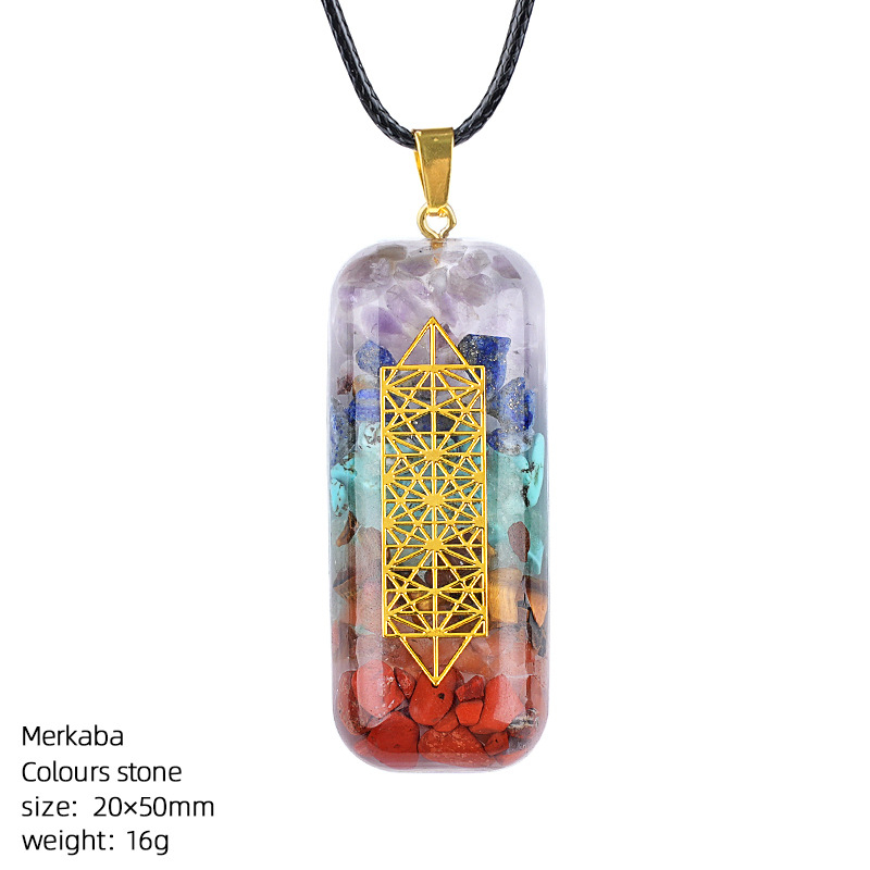 Crystal resin necklace with colorful crushed stones
