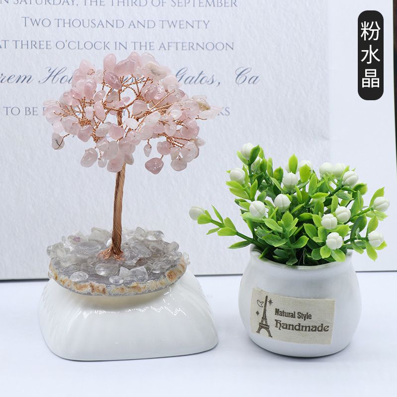 Crystal chips wrapped around the tree of life carving,70~100g