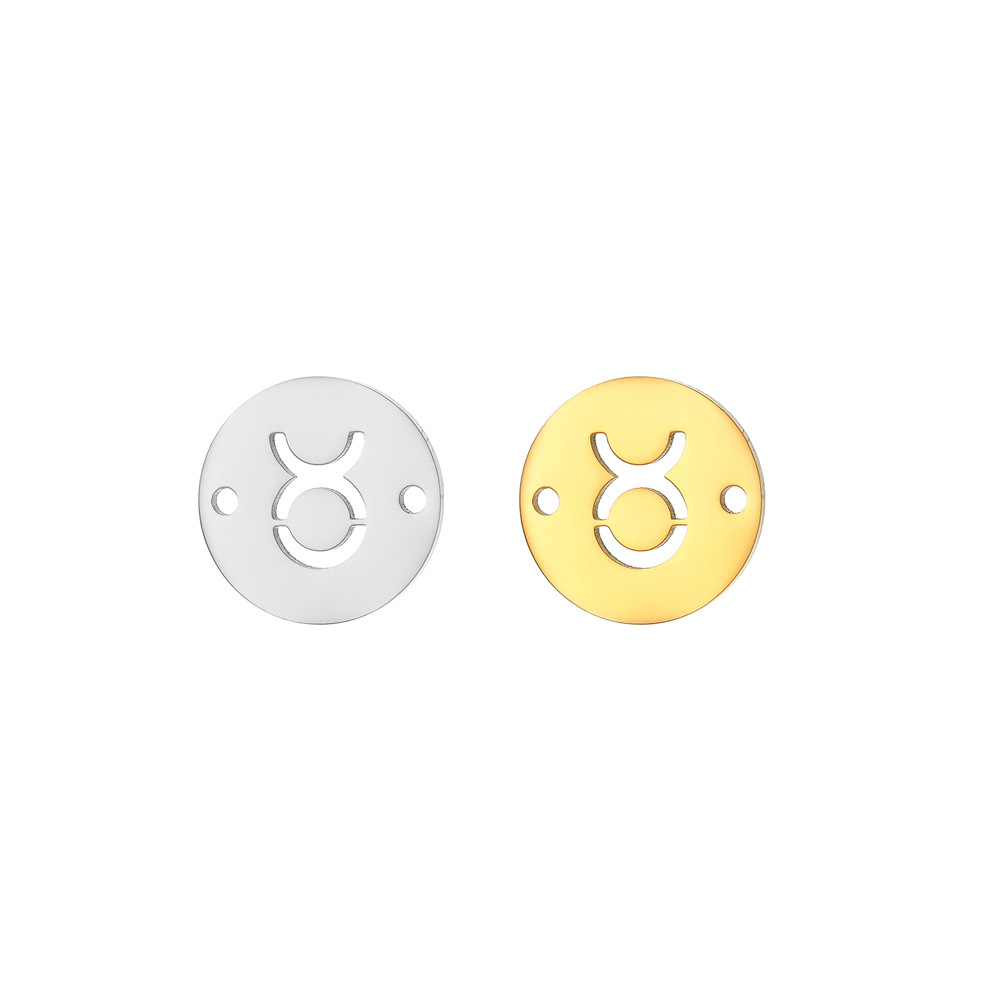 15mm Stainless Steel Constellation Pendant Double-Hole Hollow Round Bracelet Necklace