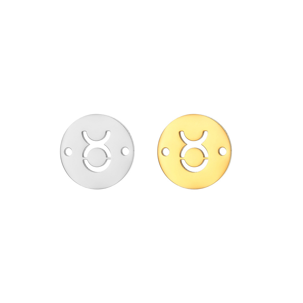 15mm Stainless Steel Constellation Pendant Double-Hole Hollow Round Bracelet Necklace