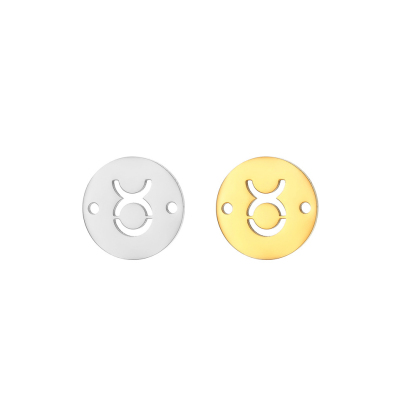 15mm Stainless Steel Constellation Pendant Double-Hole Hollow Round Bracelet Necklace