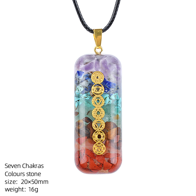 Crystal resin necklace with colorful crushed stones