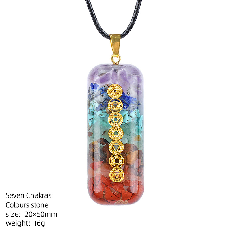 Crystal resin necklace with colorful crushed stones