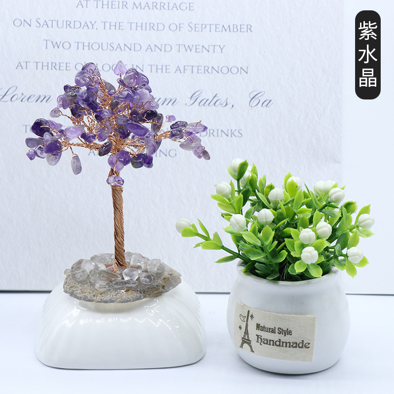Crystal chips wrapped around the tree of life carving,70~100g