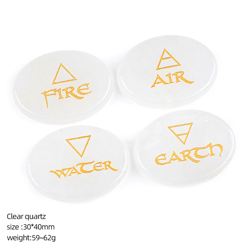 30*40mm Natural Crystal Four Elements Set Reiki Symbols，60g