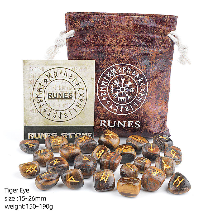 Natural Crystal Rune Charm Set Engraved，180g