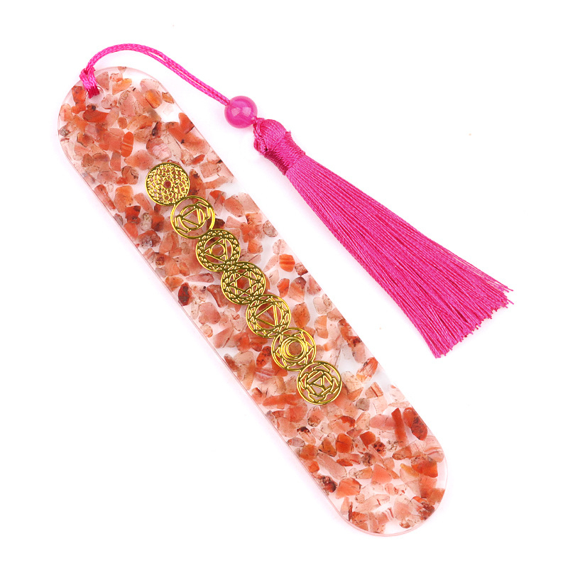 Oval Resin Wrapped Natural Crystal Bookmark，2.9x13.3cm
