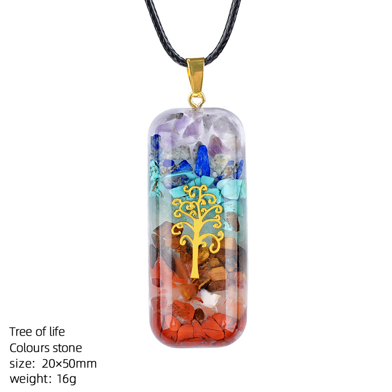 Crystal resin necklace with colorful crushed stones