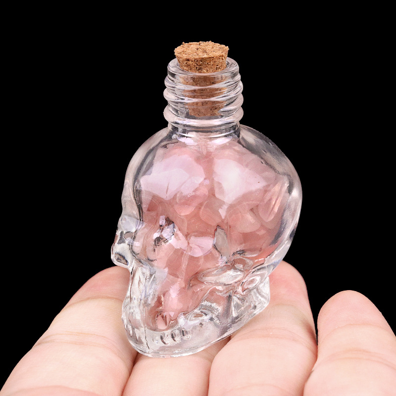 Crystal skull bottle with crushed stone carving,40g