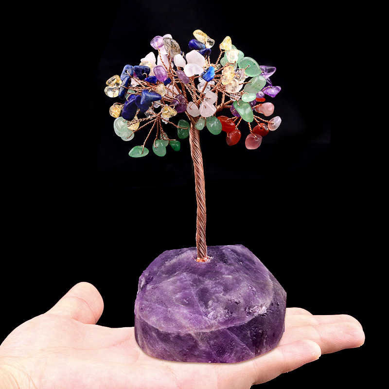 12~14cm Raw Crystal Base Tree of Life carving，250g