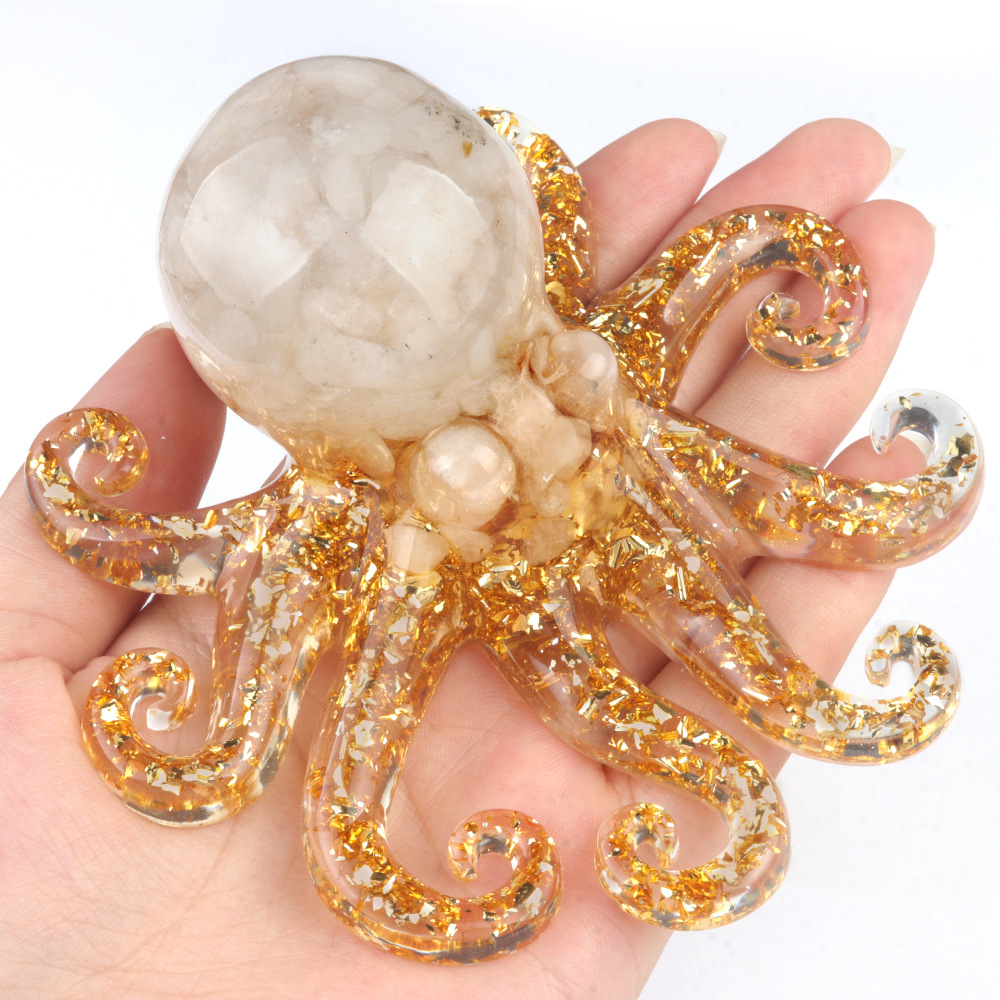 Crystal Gravel Resin Octopus Carving,130g