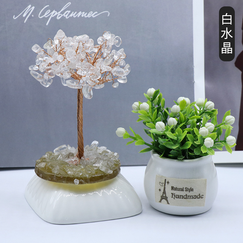 Crystal chips wrapped around the tree of life carving,70~100g