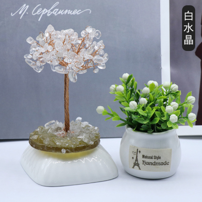 Crystal chips wrapped around the tree of life carving,70~100g
