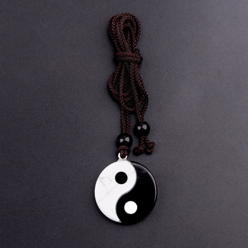White Pine and Obsidian Inlaid Black-White Taiji Yin-Yang Eight Trigrams carvings