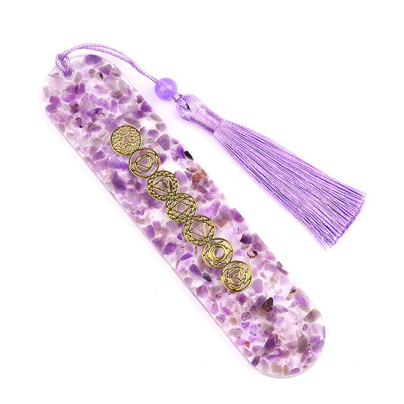 Oval Resin Wrapped Natural Crystal Bookmark，2.9x13.3cm