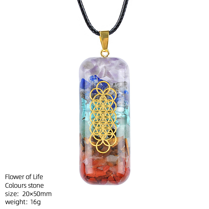 Crystal resin necklace with colorful crushed stones