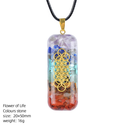 Crystal resin necklace with colorful crushed stones