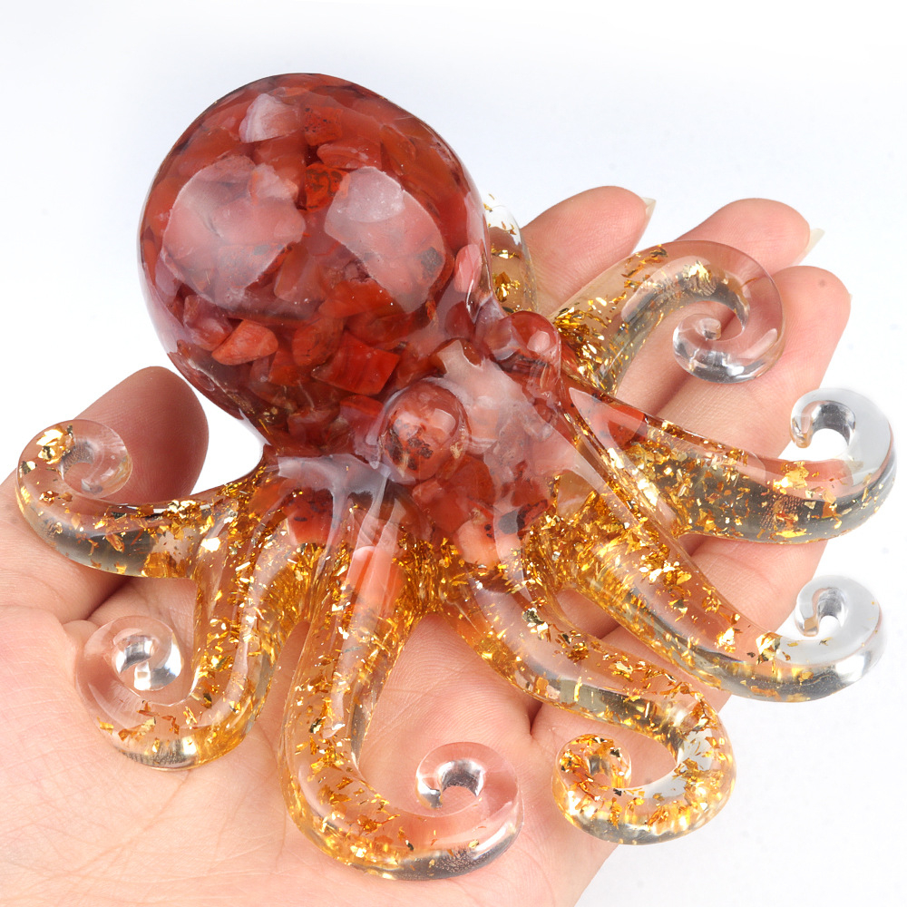 Crystal Gravel Resin Octopus Carving,130g