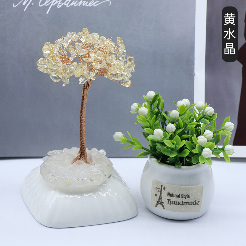 Crystal chips wrapped around the tree of life carving,70~100g