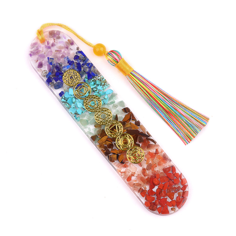 Oval Resin Wrapped Natural Crystal Bookmark，2.9x13.3cm