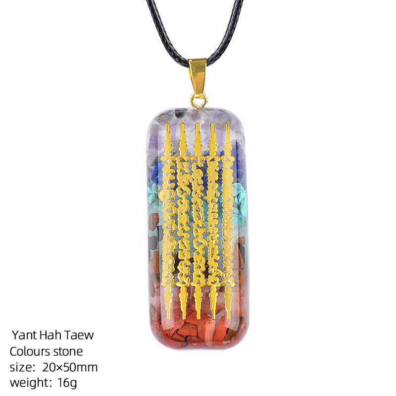 Crystal resin necklace with colorful crushed stones