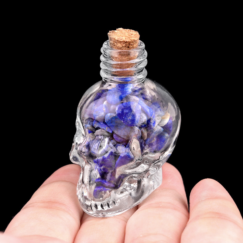 Crystal skull bottle with crushed stone carving,40g