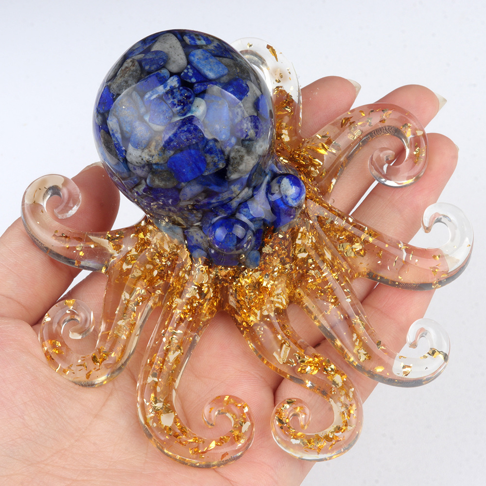 Crystal Gravel Resin Octopus Carving,130g