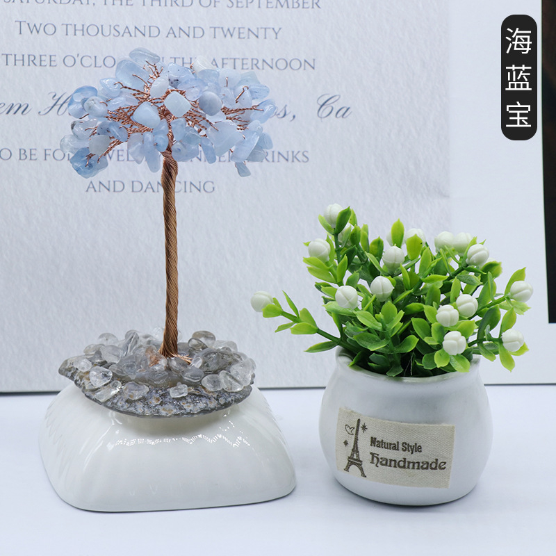 Crystal chips wrapped around the tree of life carving,70~100g
