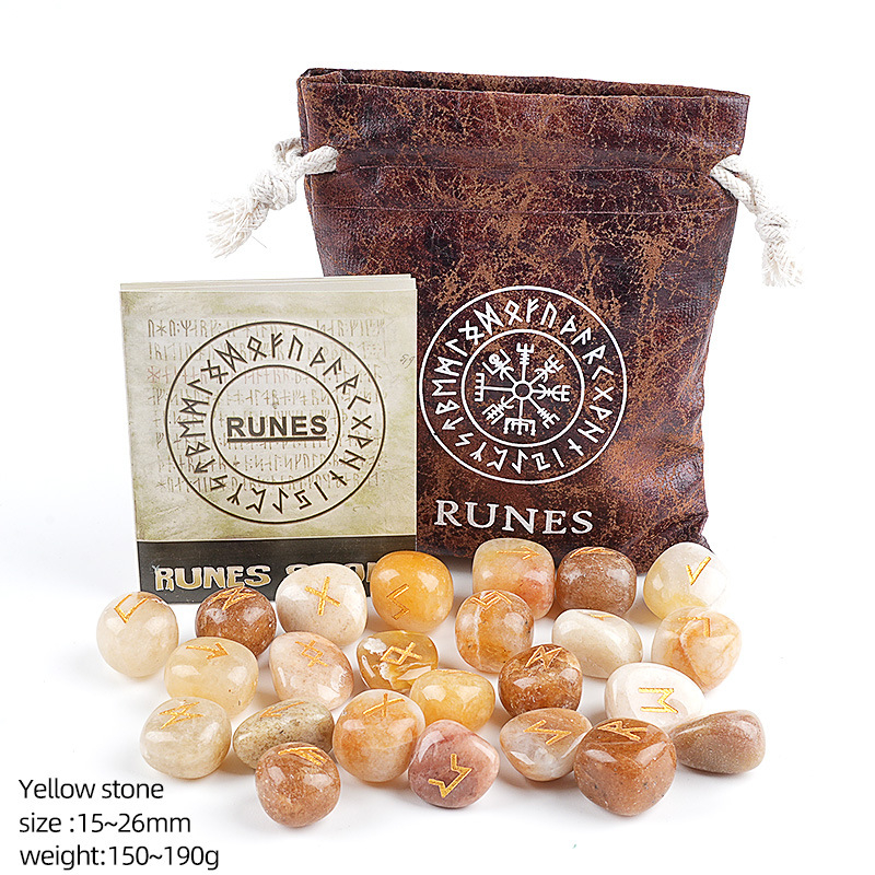 Natural Crystal Rune Charm Set Engraved，180g