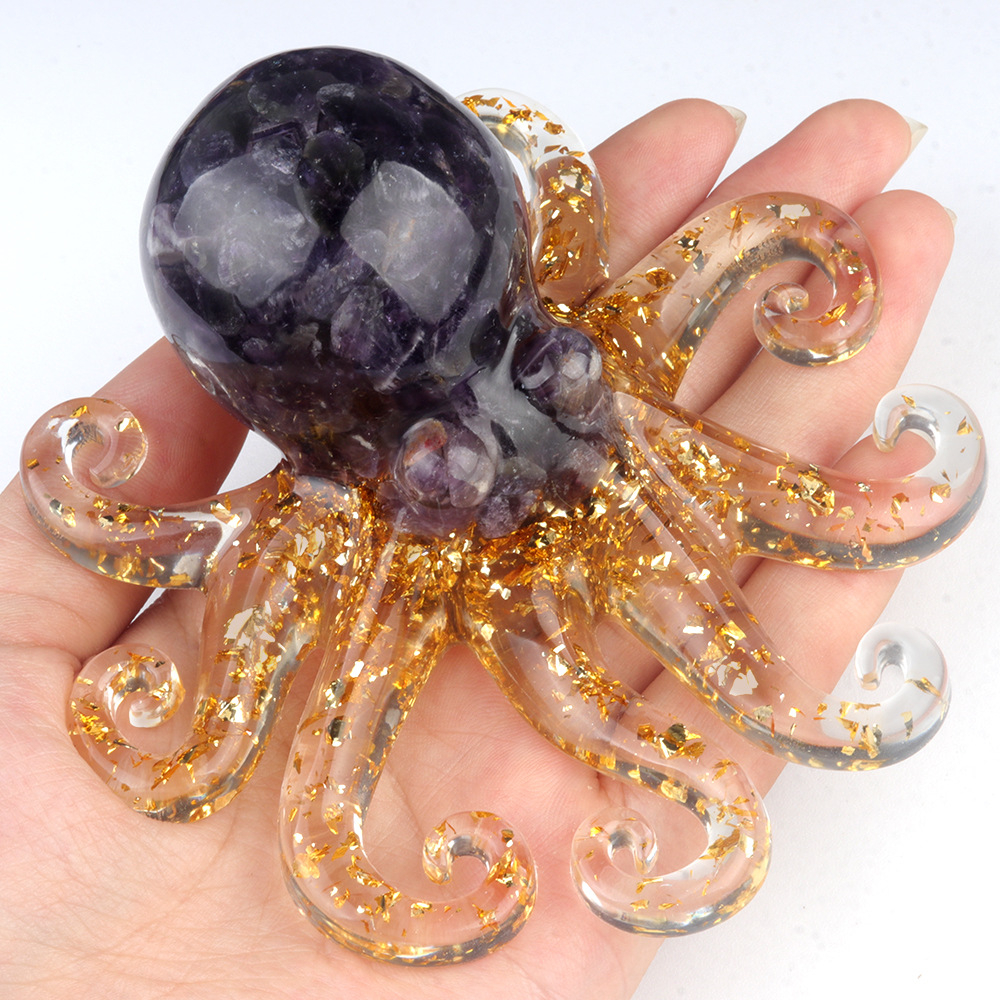 Crystal Gravel Resin Octopus Carving,130g