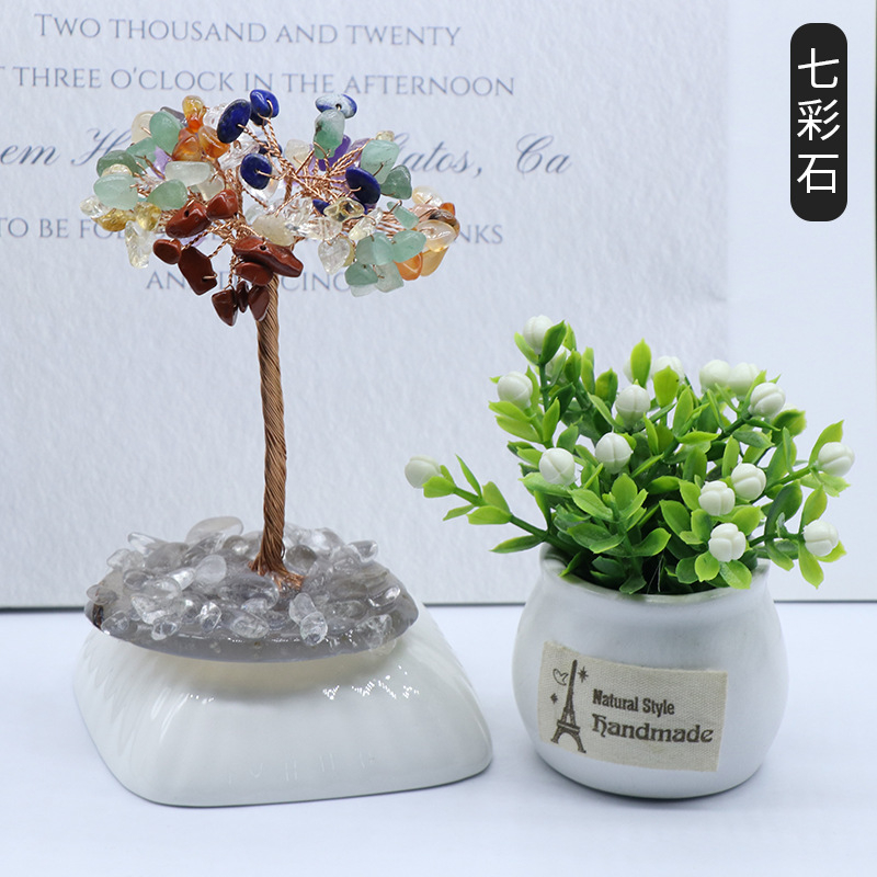 Crystal chips wrapped around the tree of life carving,70~100g