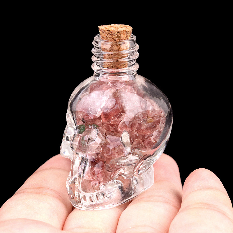 Crystal skull bottle with crushed stone carving,40g