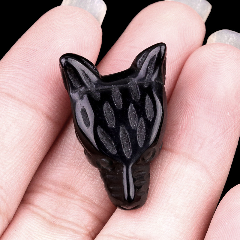 Crystal Carved Wolf Head Carvings