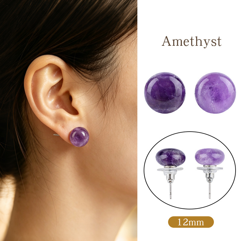 12mm Natural Crystal Flat Bead Earrings，4g