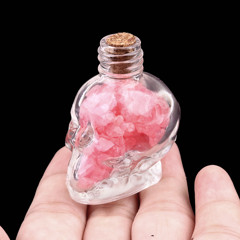 Crystal skull bottle with crushed stone carving,40g