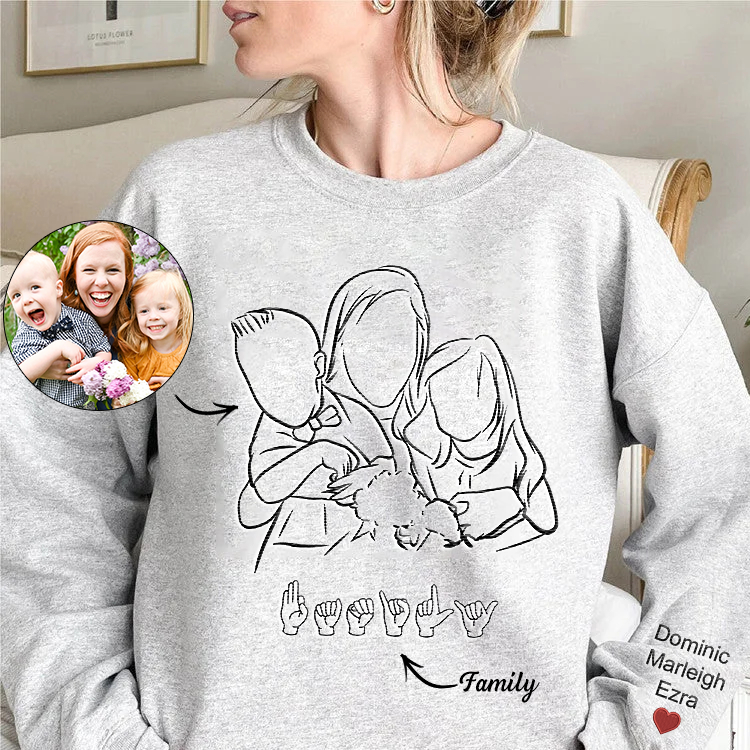 Custom Embroidered Sweatshirt with Photo Outline and Sign Language