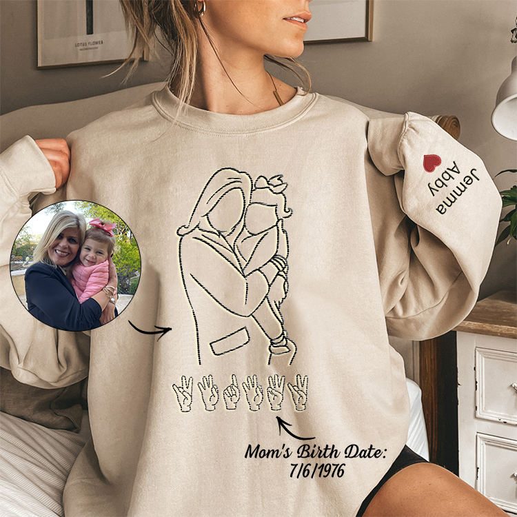 Custom Embroidered Sweatshirt with Photo Outline and Sign Language
