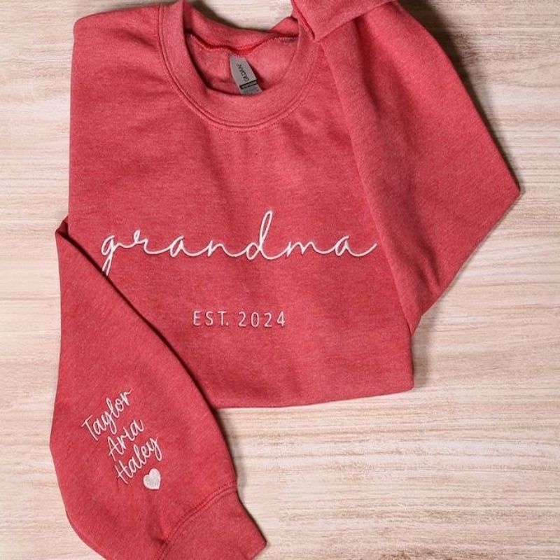Custom Embroidered Mama Sweatshirt With Kids Names On Sleeve