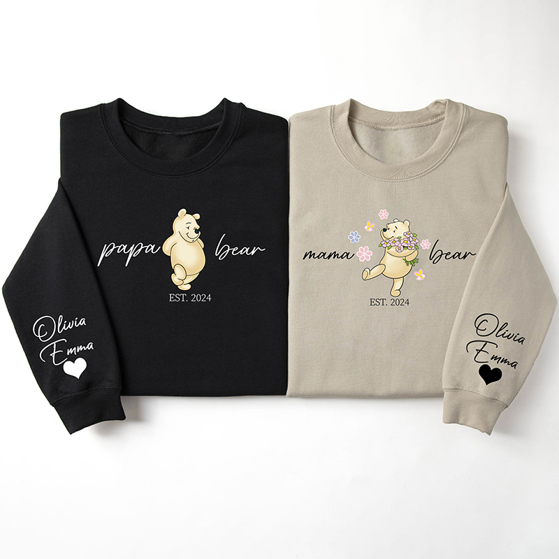 Custom Lovely Mama| Papa Bear Shirt with Kid Name on Sleeve, Mothers Day Gift