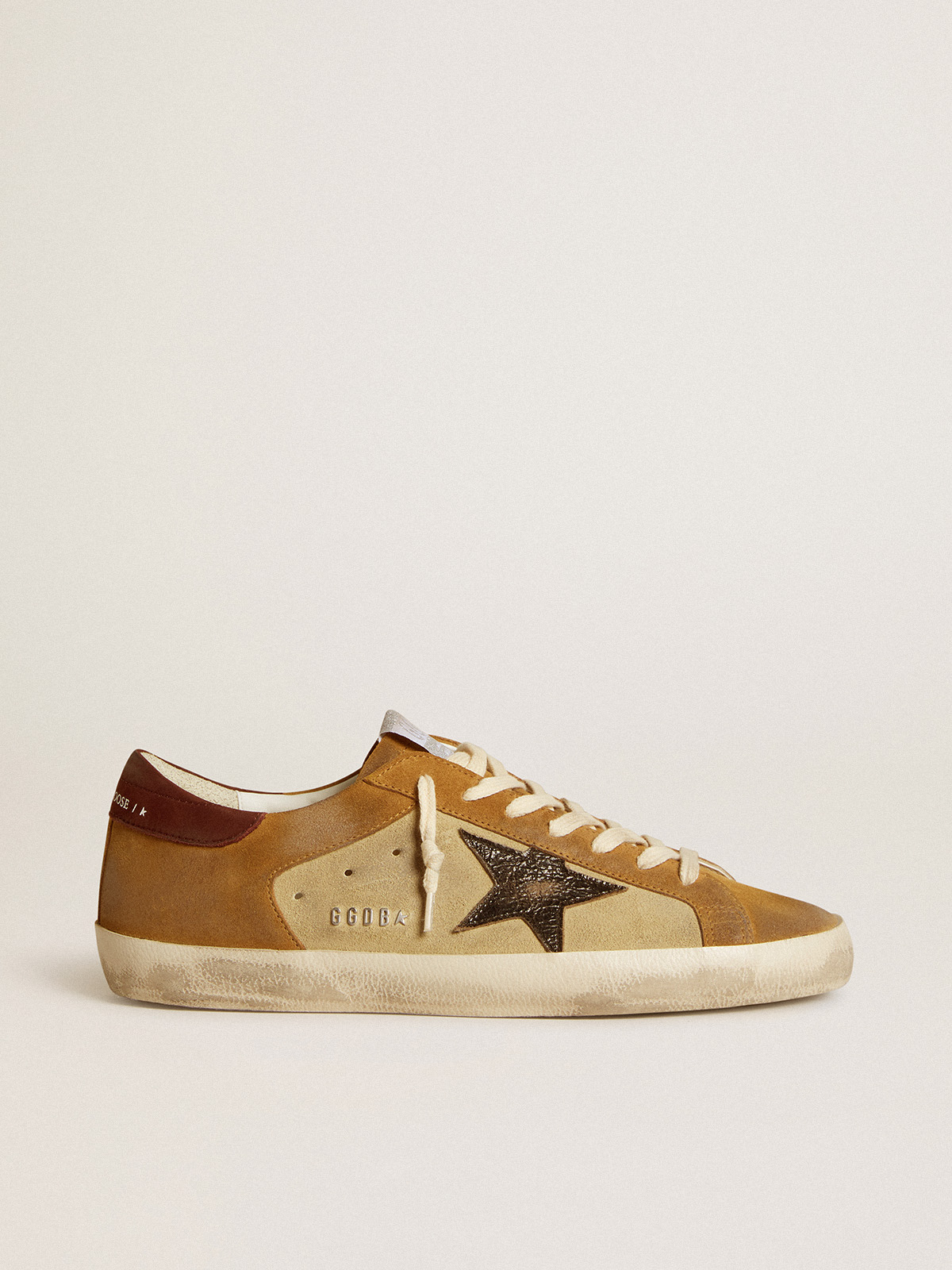Men’s Sup-S in beige and caramel suede with black crackle leather star