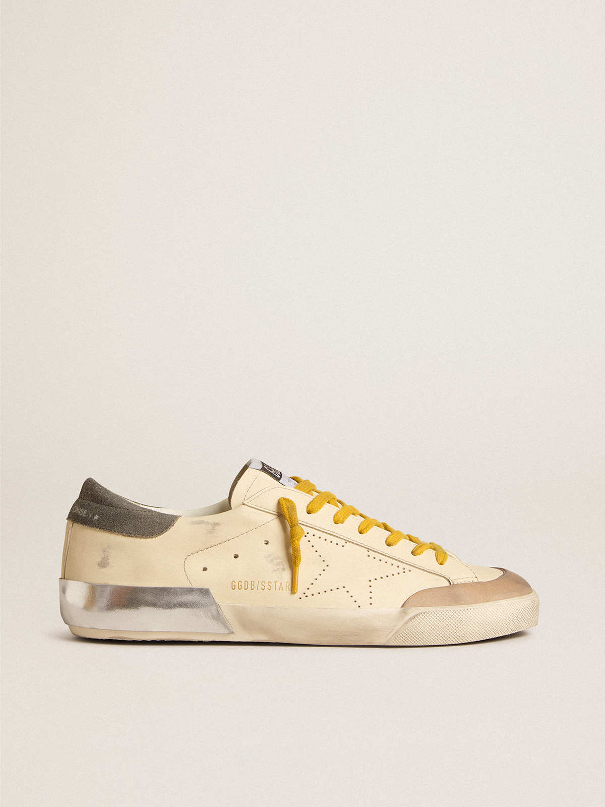 Sup-S in leather with perforated star and gray suede heel tab