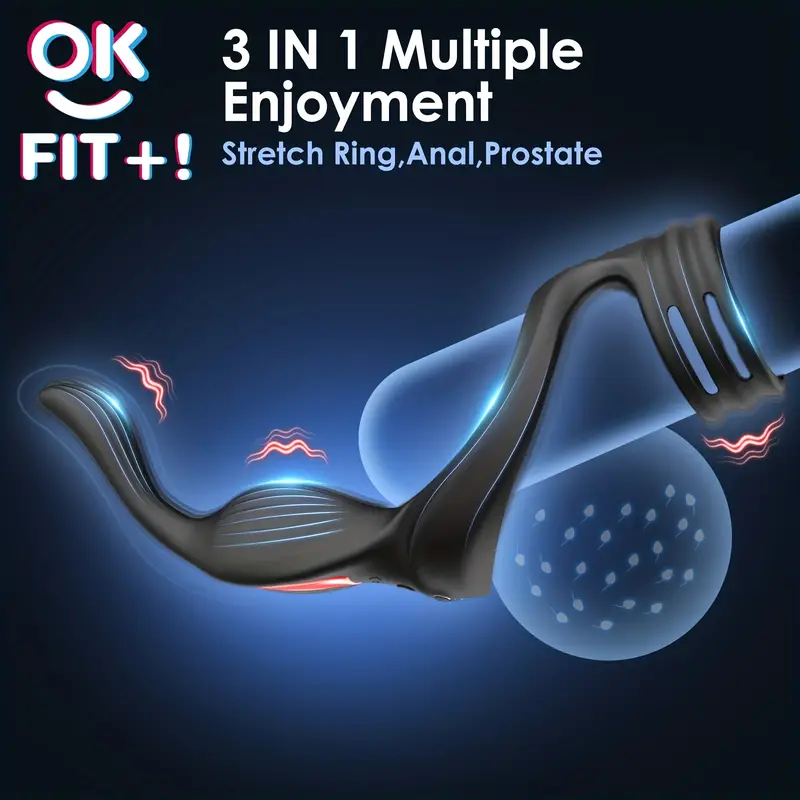 Adjustable Men's Delay Penis Vibration Ring & Butt Plug Stimulator