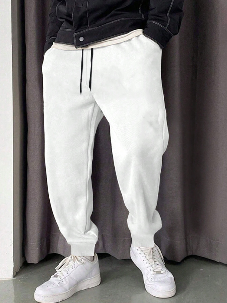 White Casual Elastic Waist Men's Sweatpants|Craftycottontee|japanese streetwear