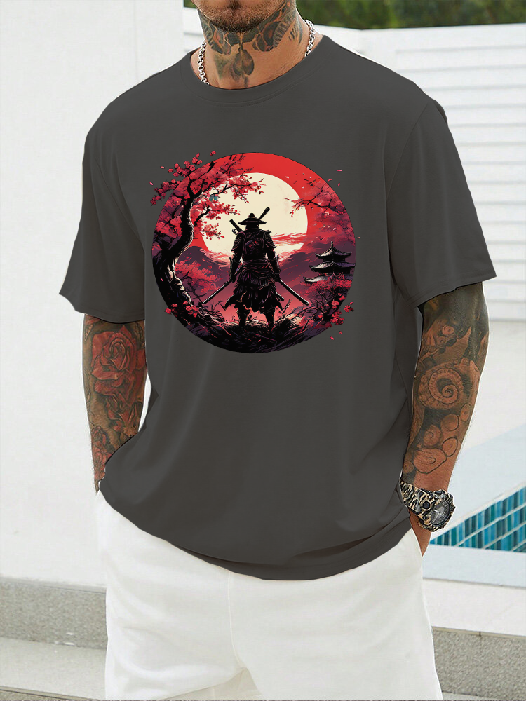 Samurai with Japan Red Sun T-shirts|Craftycottontee|japanese streetwear